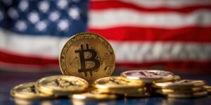 Bitcoin in front of American Flag